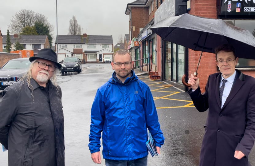 West Midlands Mayor Andy Street joins Councillor Adam Hicken to view the improvements at the Nottingham Drive shops