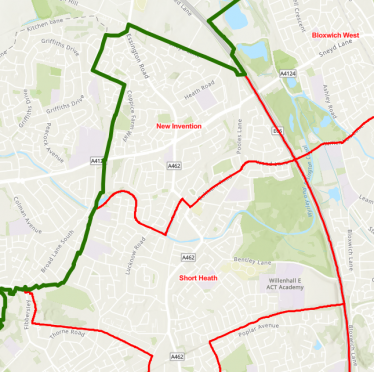 The Boundary Commission first proposal for New Invention and Short Heath wards