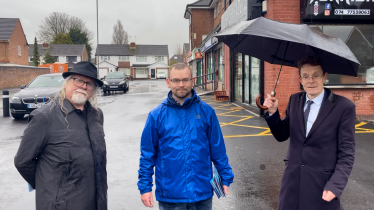 West Midlands Mayor Andy Street joins Councillor Adam Hicken to view the improvements at the Nottingham Drive shops